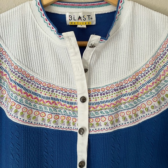 Vintage Cable Knit 1/4 Button Pullover Sweater Floral Silver Button Front Pocket - Picture 2 of 8